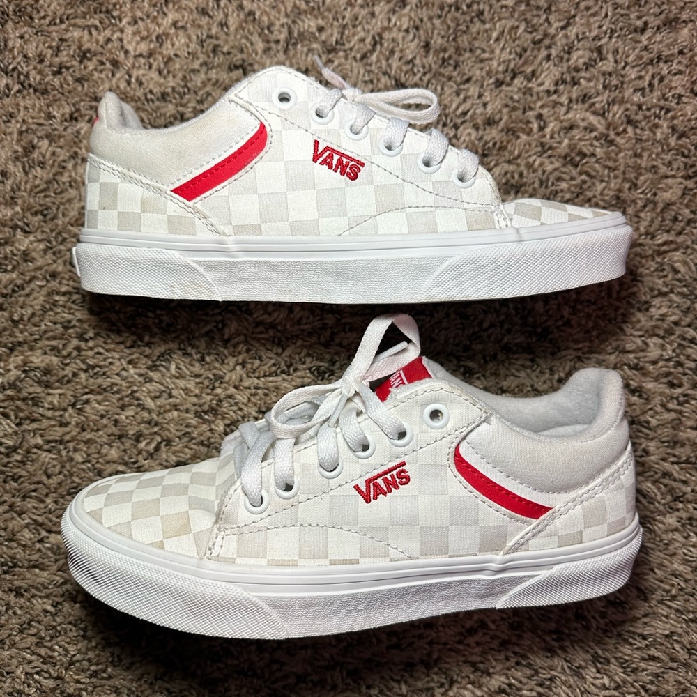 Vans Seldan Checkerboard Women’s Size 7 Shoes White Gray Red 500714 Sneakers - Picture 2 of 10